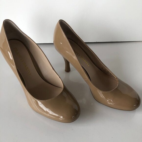 FRANCO SARTO manmade patent raisen tan nude taupe cushion 3.25" heel pumps US 7M - Picture 3 of 16